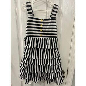 Rare Editions Ruffle Dress Black White Striped Yellow Bow Tiered Party 6X